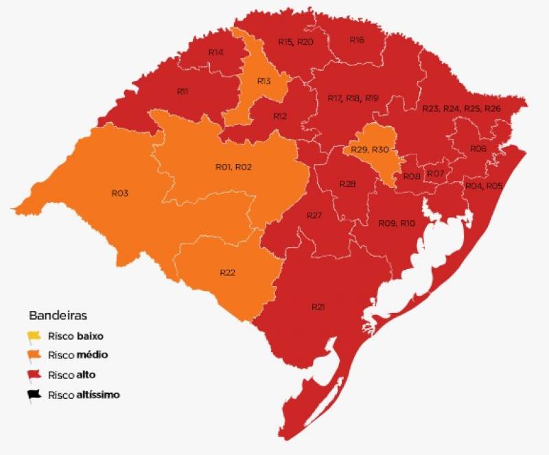 Governo do Estado classifica 15 regiões na bandeira vermelha