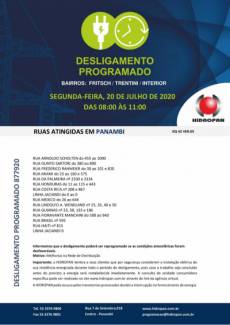 Aviso de Desligamento Programado - 20/07/20 - FRITSCH / TRENTINI / INTERIOR / PANAMBI