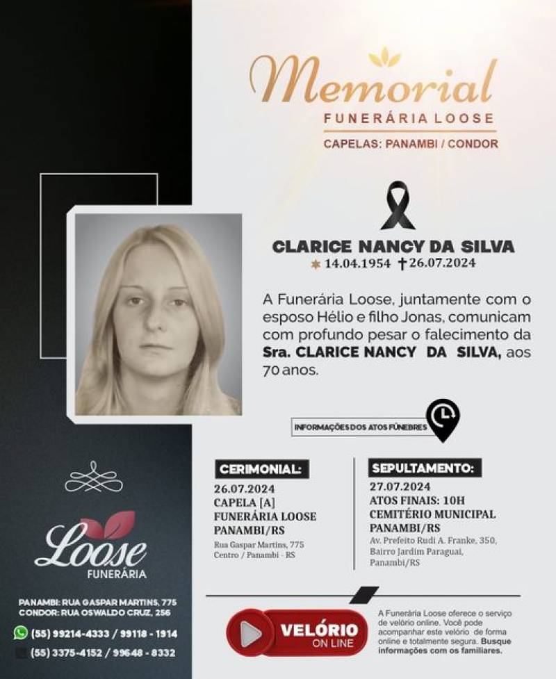 Funerária Loose comunica falecimento em Panambi