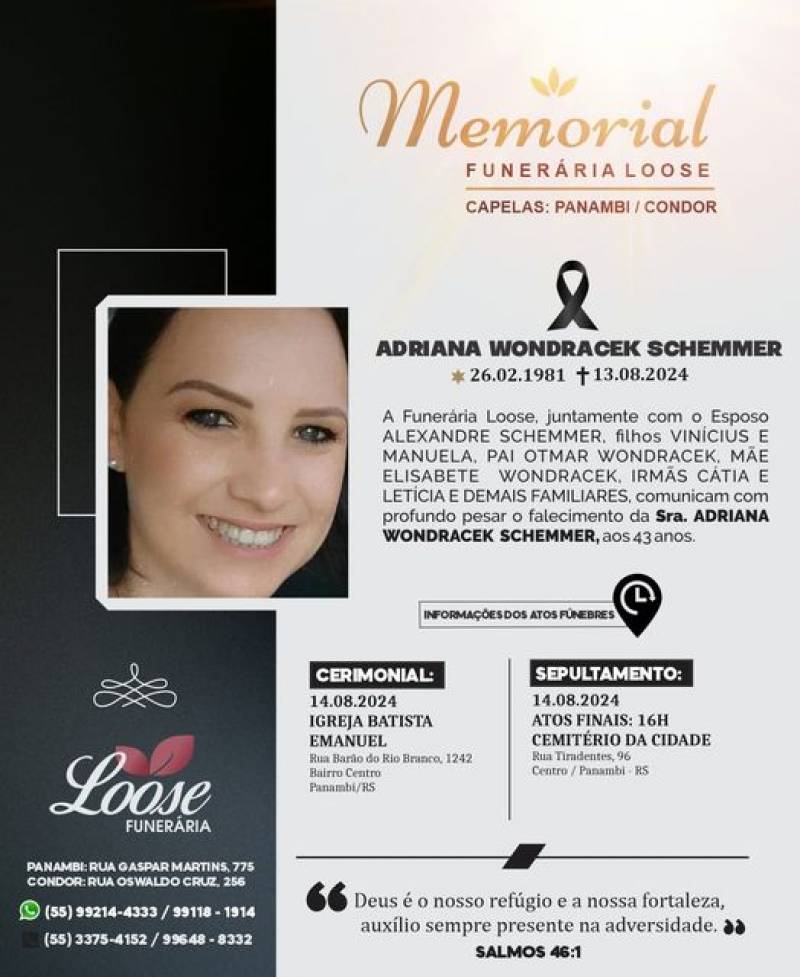 Funerária Loose comunica falecimento em Panambi