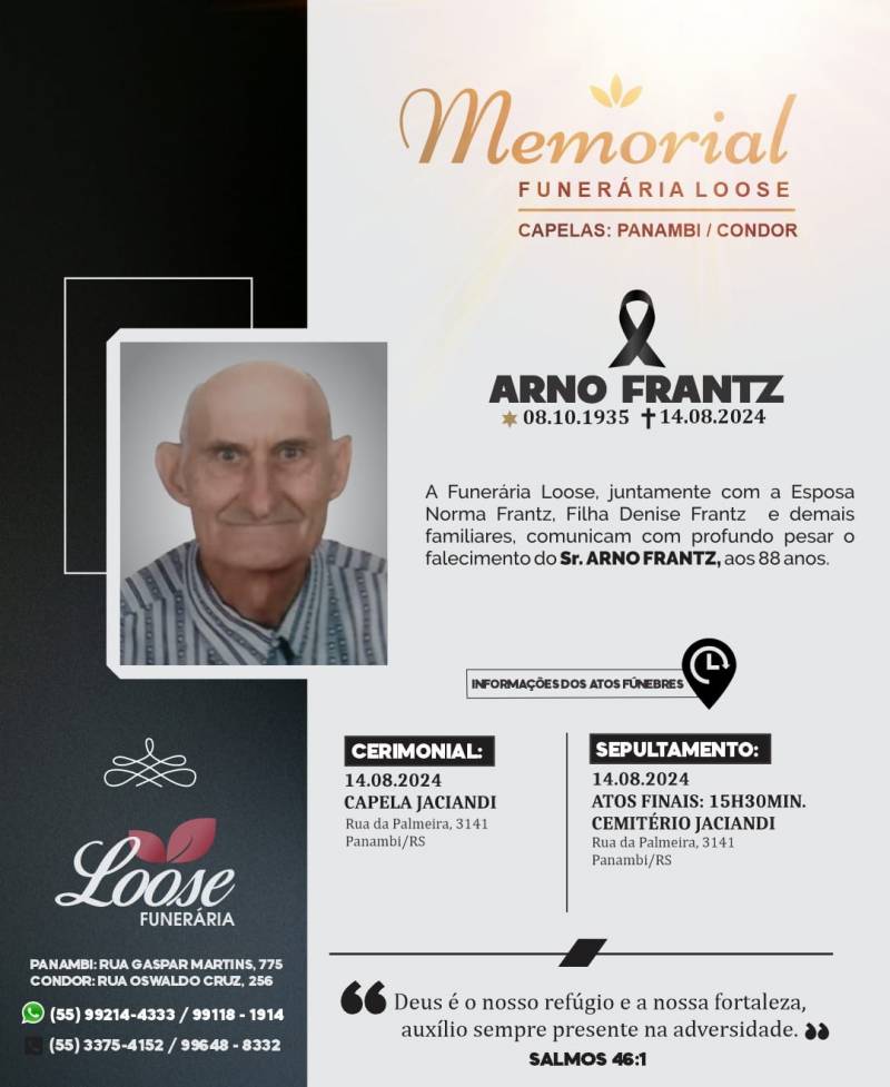 Funerária Loose comunica falecimento em Panambi