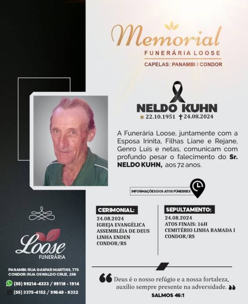 Funerária Loose comunica falecimento em Condor