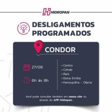 Desligamento de energia programado 27/08/2024  em Condor