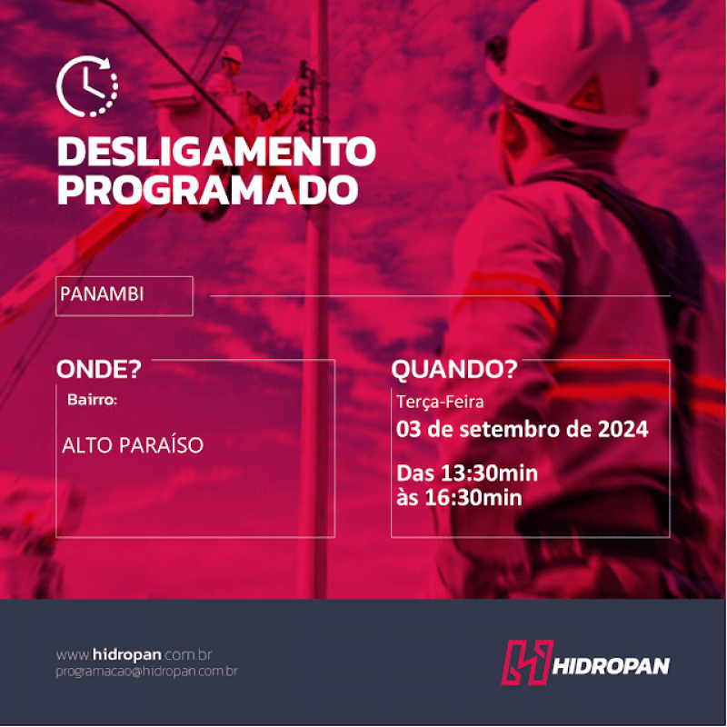 Desligamento de energia programado 03/09/2024  em Panambi 