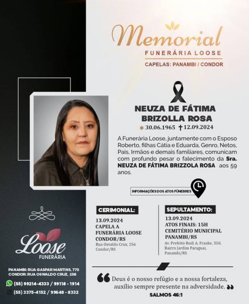 Funerária Loose comunica falecimento em Condor