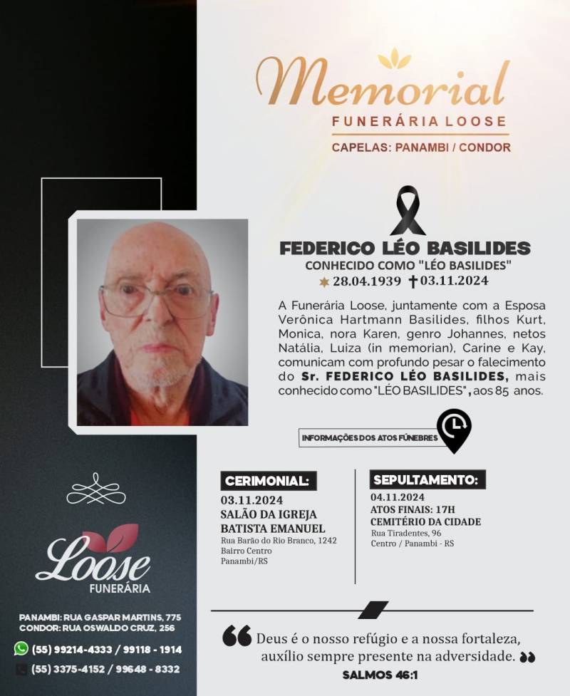 Funerária Loose comunica falecimento em Panambi