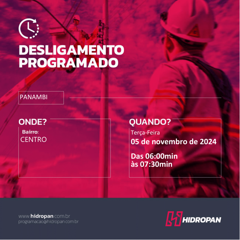 Desligamento de energia programado 05/11/2024 em Panambi