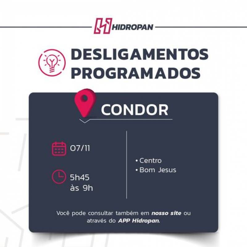 Desligamento de energia programado 07/11/2024  em Condor