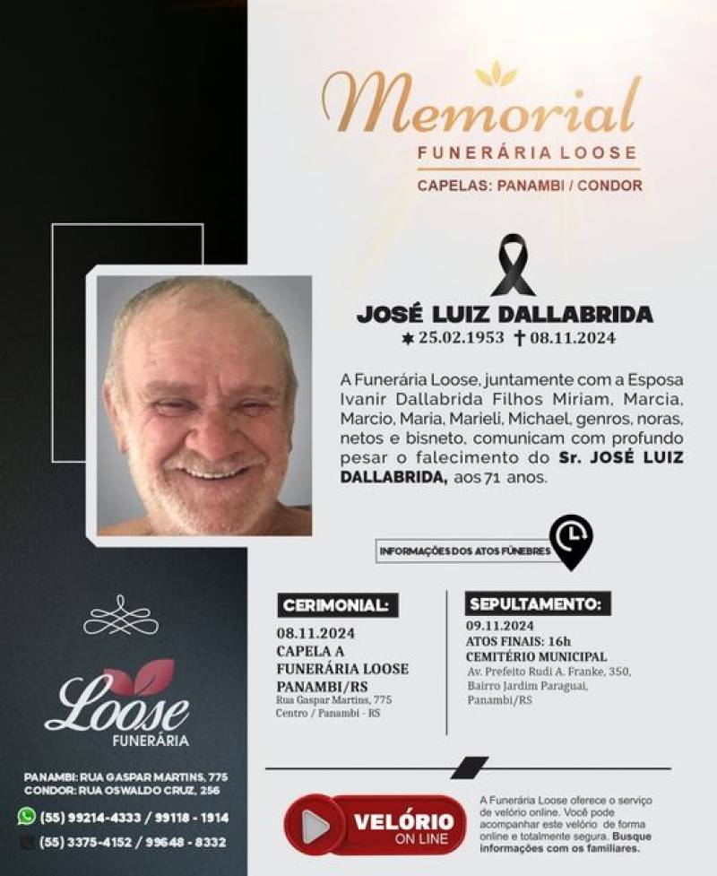 Funerária Loose comunica falecimento em Panambi