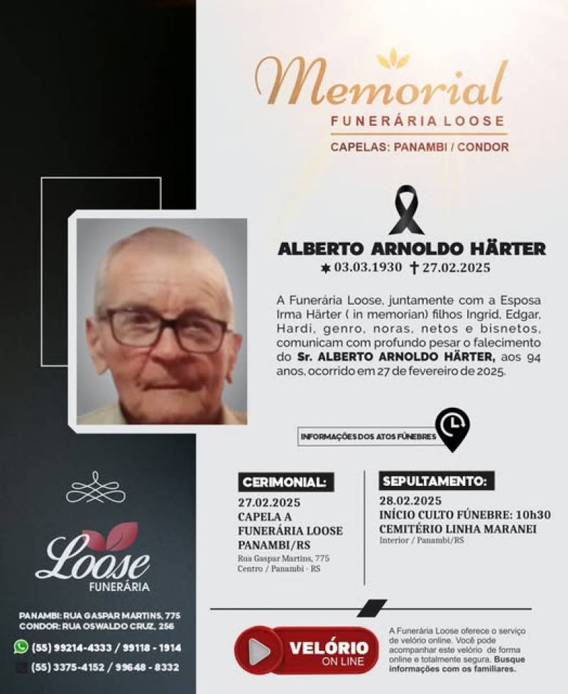 Funerária Loose comunica falecimento em Panambi