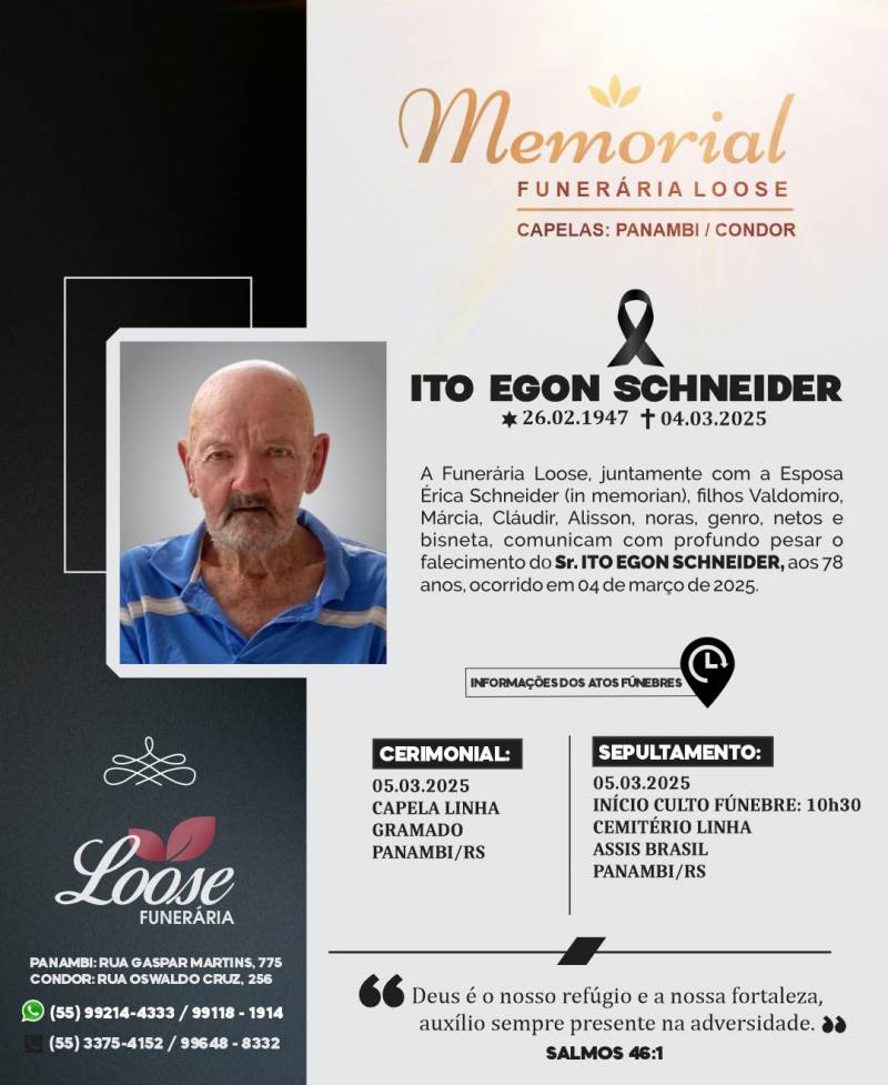 Funerária Loose comunica falecimento em Panambi