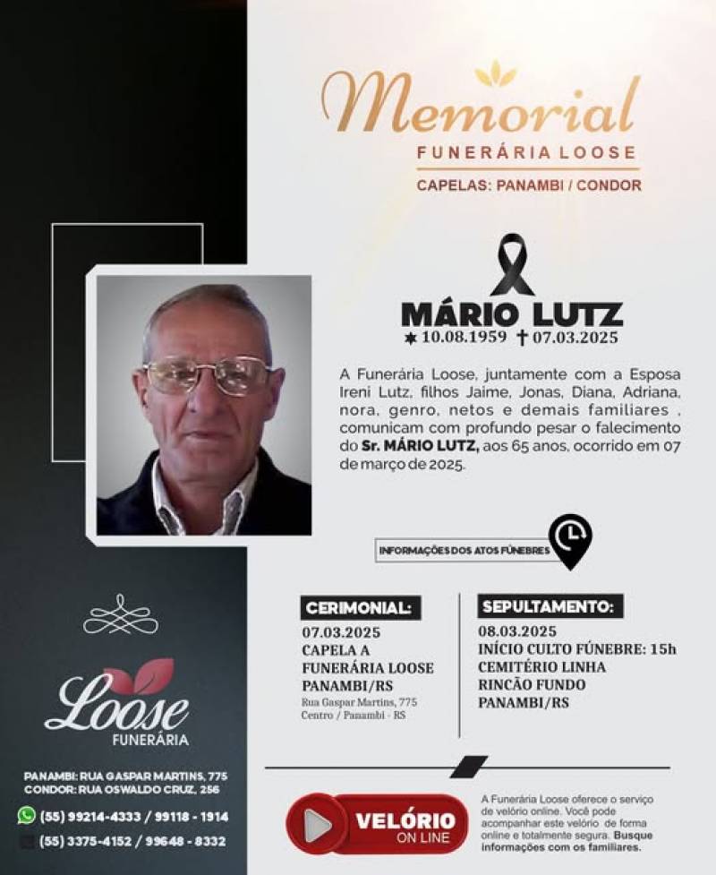 Funerária Loose comunica falecimento em Panambi