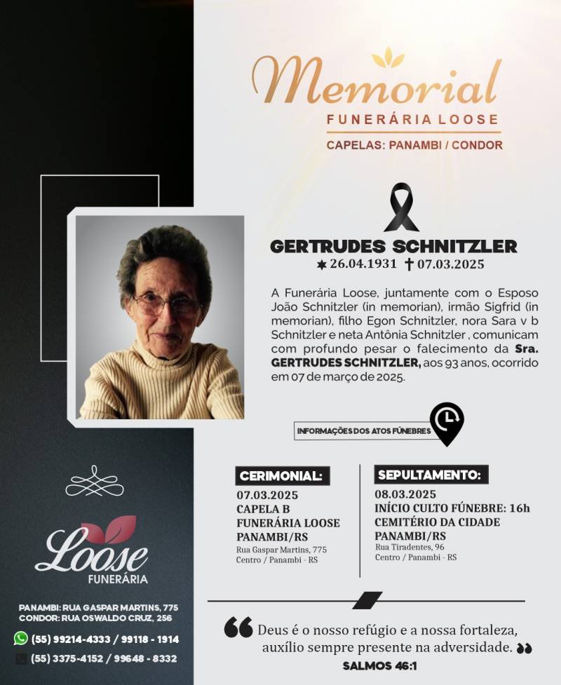 Funerária Loose comunica falecimento em Panambi