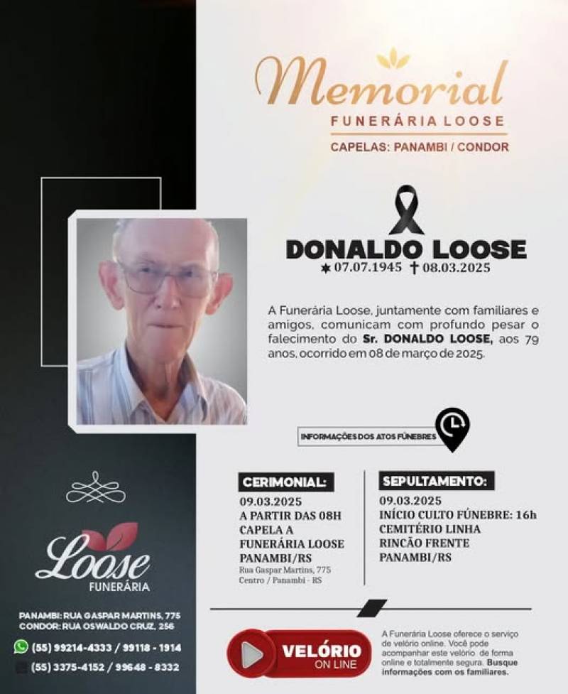 Funerária Loose comunica falecimento em Panambi