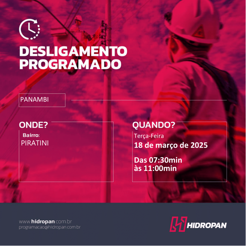 Aviso de Desligamento Programado em Panambi - 18/03/25 - 07:30 / 11:00
