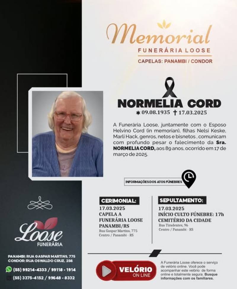 Funerária Loose comunica falecimento em Panambi