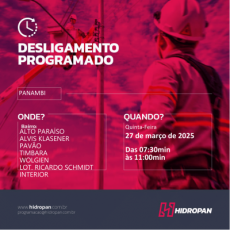 HIDROPAN - Aviso de Desligamento Programado em Panambi - 27/03/25 - 07h30 / 11h00)