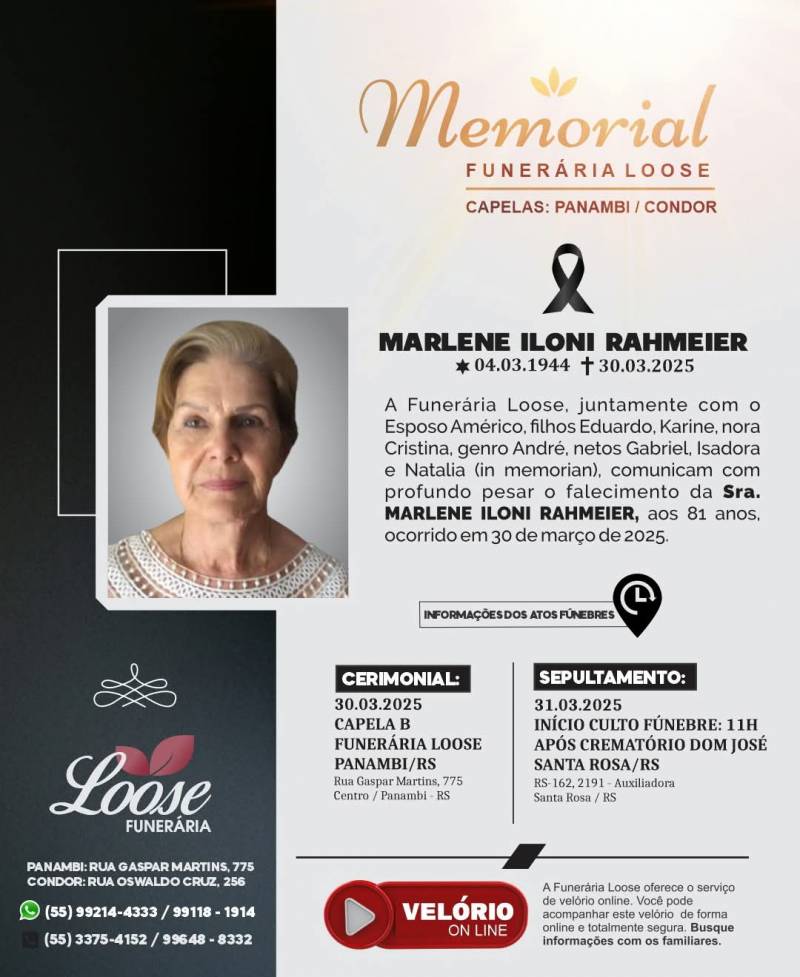 Funerária Loose comunica falecimento em Panambi