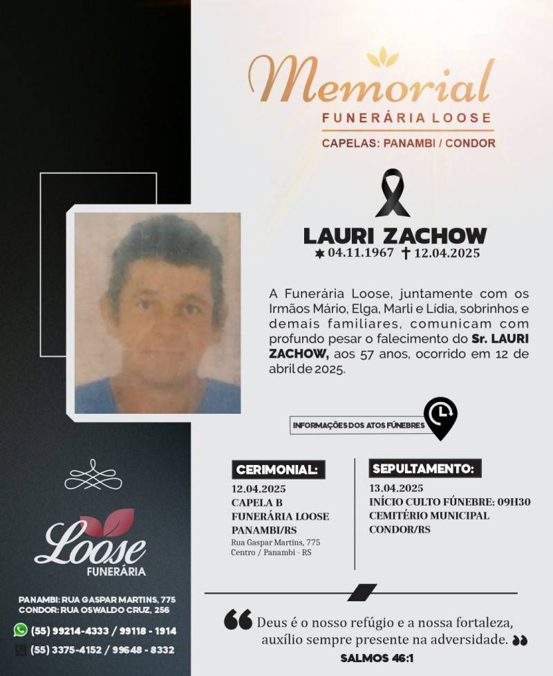 Funerária Loose comunica falecimento em Panambi
