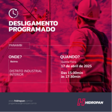 HIDROPAN - Aviso de Desligamento Programado em Panambi - 17/04/25 - 15:30 / 17:30