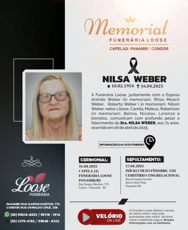 Funerária Loose comunica falecimento em Panambi