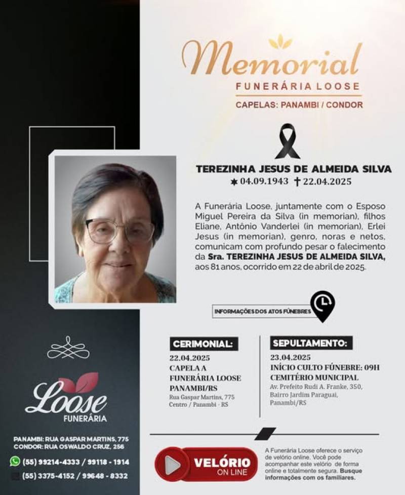 Funerária Loose comunica falecimento em Panambi