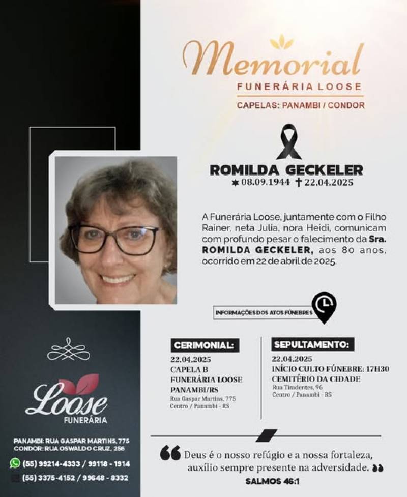 Funerária Loose comunica falecimento em Panambi