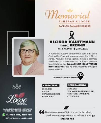 Funerária Loose comunica falecimento em Condor