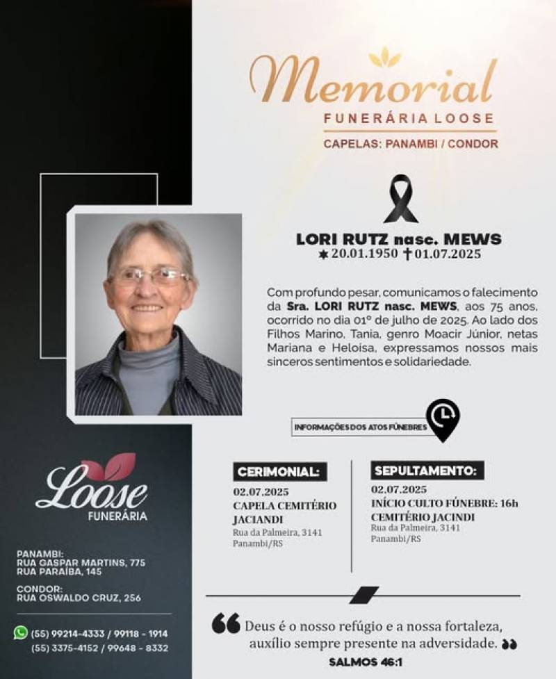 Funerária Loose comunica falecimento em Panambi