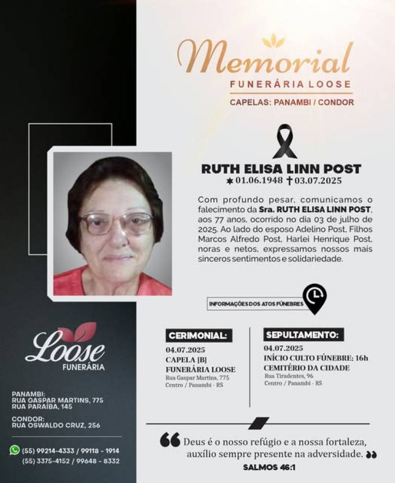 Funerária Loose comunica falecimento em Panambi
