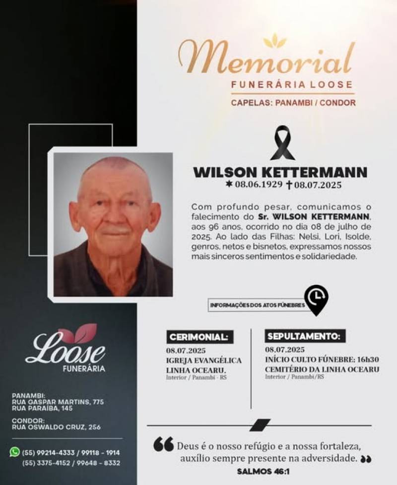 Funerária Loose comunica falecimento em Panambi