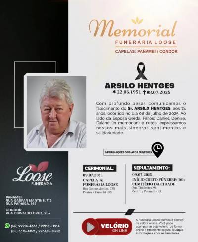 Funerária Loose comunica falecimento em Panambi