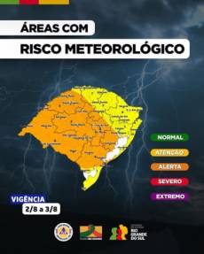 Aviso meteorológico da Defesa Civil para RS