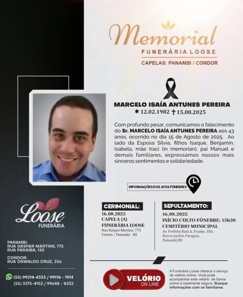Funerária Loose comunica falecimento em Panambi